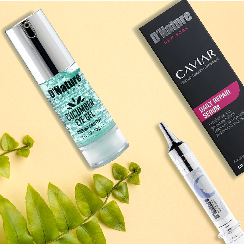 Hyaluronic Acid For Young Skin + Caviar Repair Serum + Cucumber Eye Gel + Free Brush Cleanser