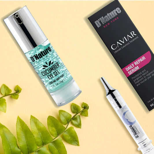 Hyaluronic Acid For Young Skin + Caviar Repair Serum + Cucumber Eye Gel + Free Brush Cleanser