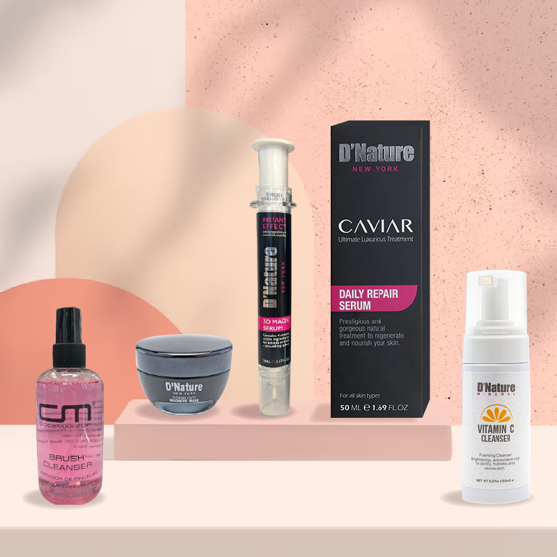 Glowing Youth Magnetic Mask + Caviar Repair Serum + Vitamin C Cleanser + 3D Magic Serum + Free Brush Cleanser